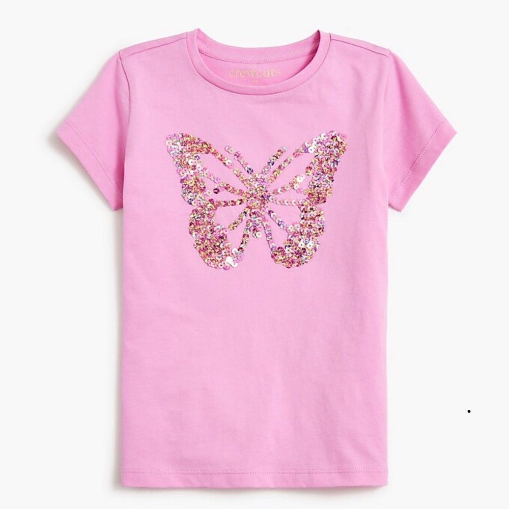 J Crew Factory NWT Girls' sequin butterfly graphic Tee Size Small